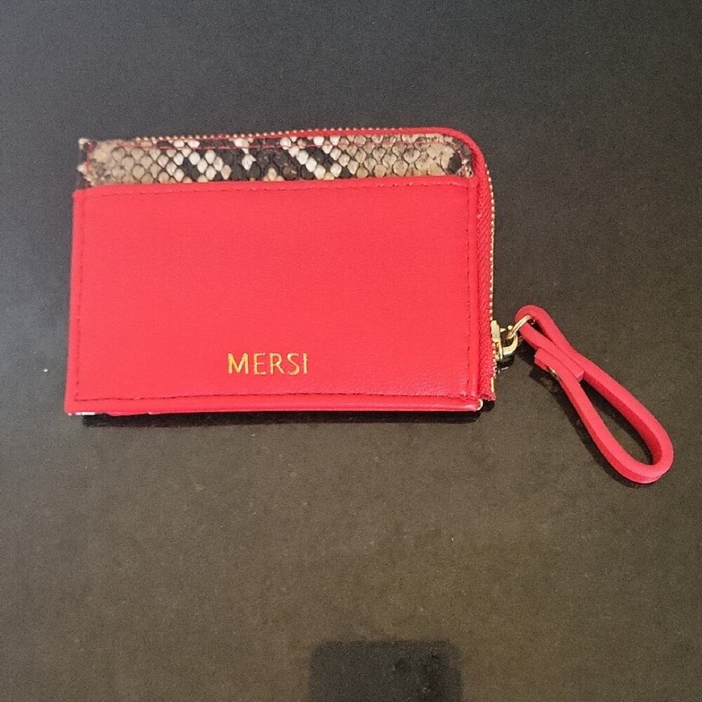 Mersi Red Wallet Card Holder with Snake Print Accent